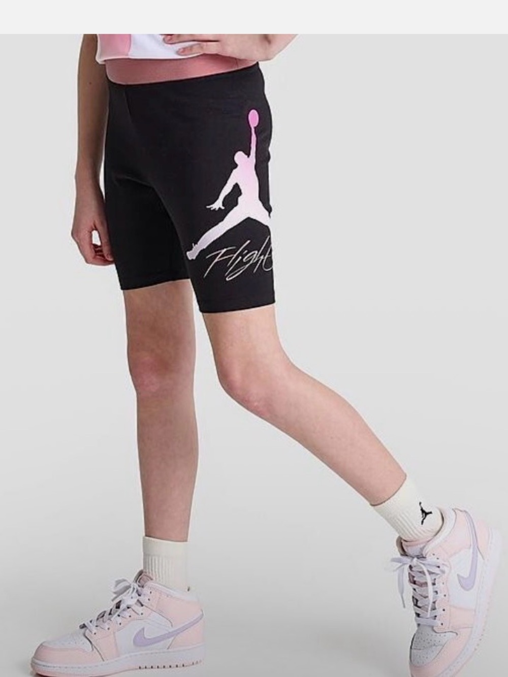 Girls Small Jordan Black Biker Shorts with Pink Jumpman